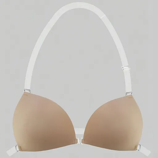 1pc Triangle Cup Self-Adhesive Push-Up Bra, Deep V-Neck Front Closure with Silicone Pads for Bikinis & Strapless Gowns A Apricot