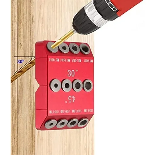 A Drill Guide Jig Designed for Cable Railing Lag Screws, Featuring 30/45/90 Degree Angles for Precise Angled & Straight Hole Drilling, Durable All-Metal Construction for Deck & Stair Handrails Red
