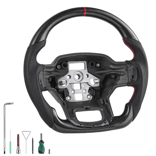 Steering Wheel for 2021-2024 Ford F150, Carbon Fiber Steering Wheel D-Shaped Flat-Bottom, Leather Grip with Non-Slip Texture & Precise Stitching, Accessories Replacement for Ford F150, Black