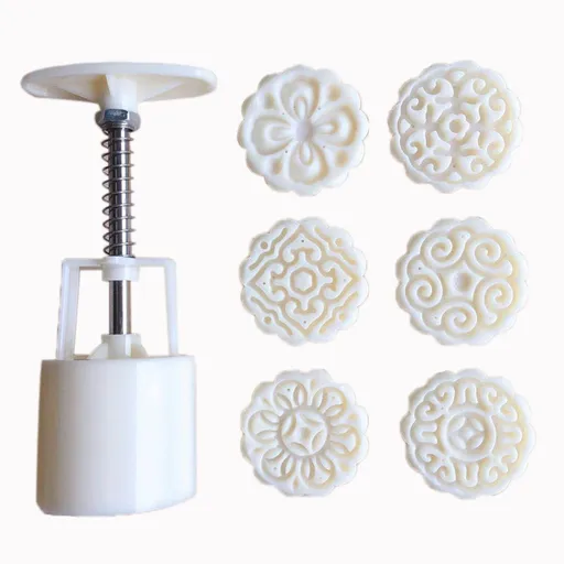 Moon Cake Mold 6 PCS, Mid Autumn Festival DIY Hand Press Cookie Stamps Pastry Tool Moon Cake Maker, Flower Mode Patterns