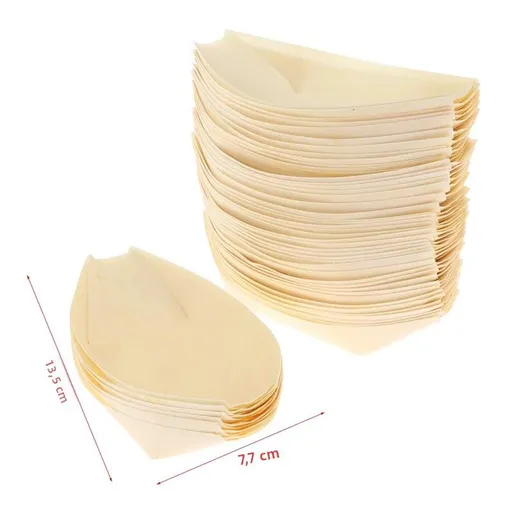 50Pcs Disposable Wooden Plates for Sushi Salad and Desserts, Pine Wood Bowls, Eco-Friendly Food Serving Dishes 5IN