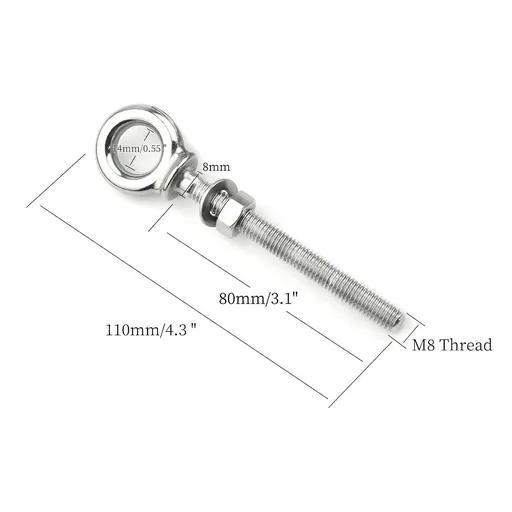 Eye Bolt Heavy Duty M8 316 Stainless Steel with Washer and Nuts