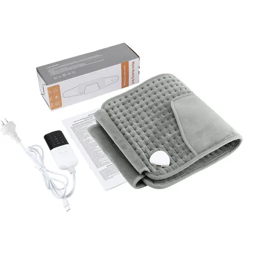 Electric Heating Waist Belt with Hand Warmer Pocket, 10 Heat Levels & 4 Timer Auto Off, Soft Plush Thermal Heating Pad for Back Abdomen Shoulder-Gray