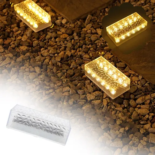 Solar Rectangular Ice Brick Light 12 LED Warm White Outdoor Garden Landscape Decorative Light, IP65 Waterproof Plastic Solar Ground Light for Yard Patio Pathway