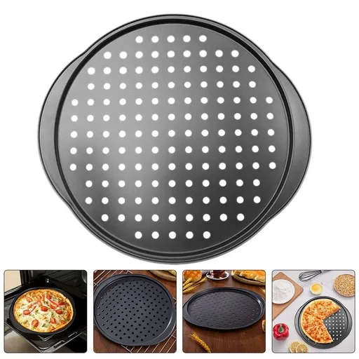 2pcs Non Stick Pizza Pan with Holes Carbon Steel Black for Restaurants
