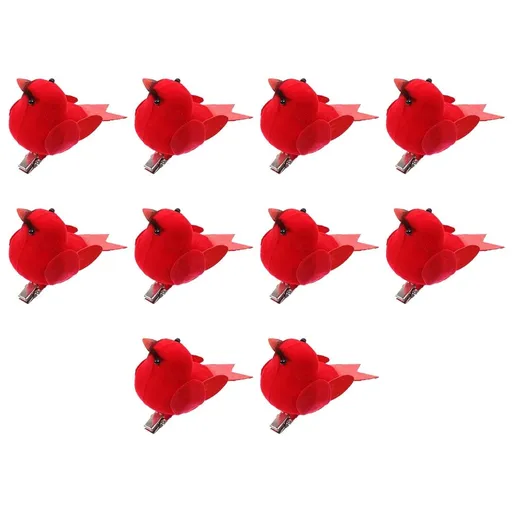 Set of 10 Christmas Cardinal Bird Figurine Ornaments, Holiday Tabletop Decorations for Festive Home Decor