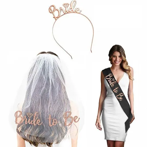 Bride To Be Hen Veil Sash Tiara Hens Night Bridal Shower Kitchen Tea Accessories - Package 6