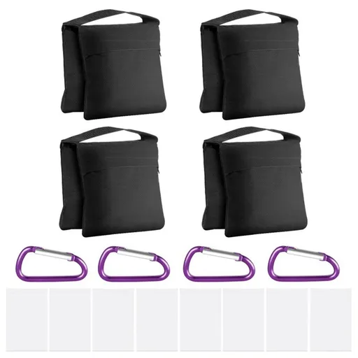 4 Packs Sandbags Weight Bags for Light Stand Photography Video Equipment, Heavy Duty Saddlebag for Backdrop Stand, Photo Tripod, Picnic Table (oniy 4 bag and Mountaineering buckle, bag)