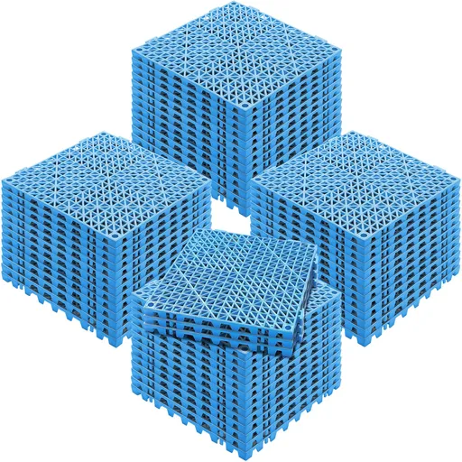 Modular Interlocking Cushion, 55 Pack 30 x 30 cm Splicing Drainage Mats, Soft PVC Interlocking Drainage Floor Tiles, Non-Slip Drainage Holes for Restroom, Bathroom, Kitchen, Pool, Wet Area, Blue