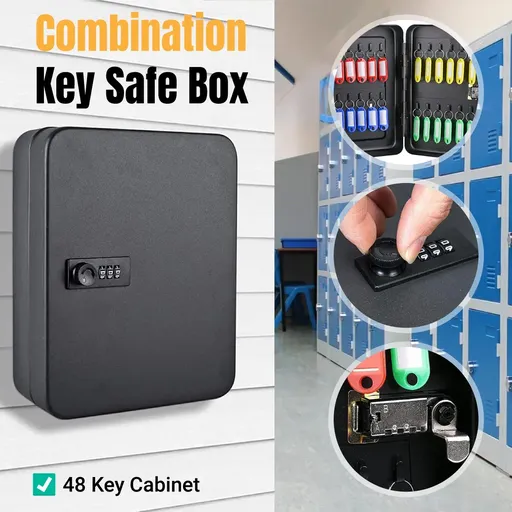 48 Key Wall Mounted Combination Key Cabinet Steel Organiser Box Home Office
