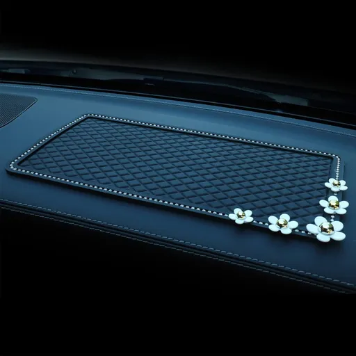 Car Dashboard Phone Anti-Slip Mat, 11.8In x 5.7In Adhesive Grip Pad, Fits for Radar Detector (Black Little Daisy Diamonds)