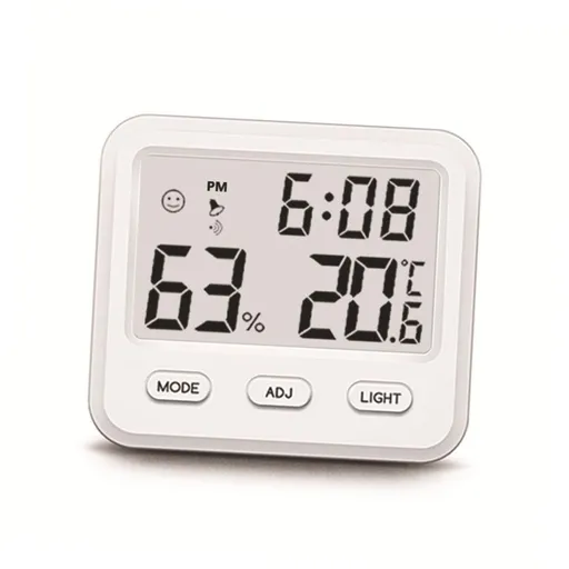 Digital Hygrometer Indoor Thermometer, Temperature Humidity Gauge with Desk Clocks for Bedroom Office,Backlit Accurate(White)