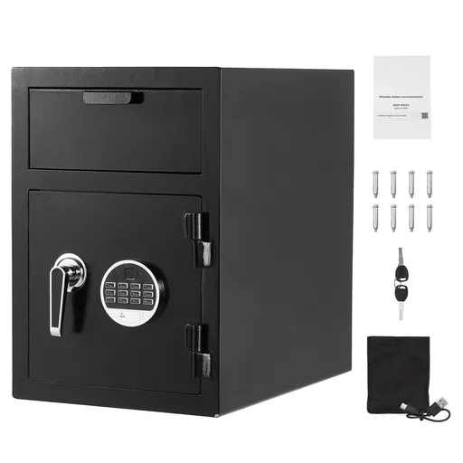 1.2 Cubic Feet Drop Safe, Large Capacity Front Drop Slot Safe Box with Digital Keypad, Heavy Duty 2 Tiers Cash Depository Box with Spare Keys for Cash, Bank Slip, Jewelry, Document, Bill, Black