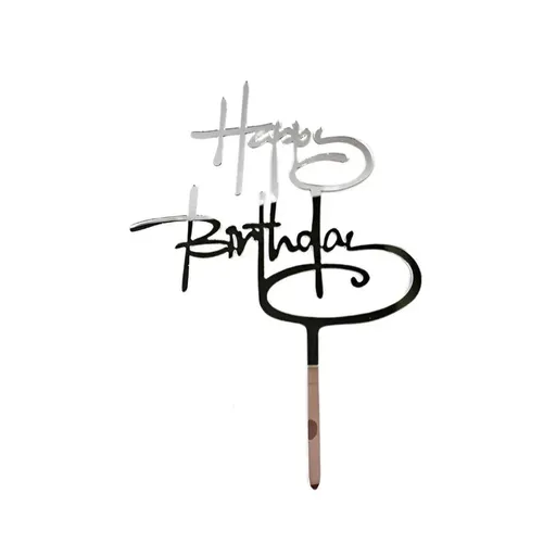 Acrylic Home Happy Birthday Decor Baking Cake Topper Card Party Decor Supply - Silver S224