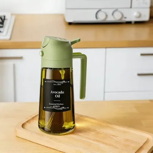 Dark Glass Light-Blocking Oil Dispenser, Dual-Use Press Spray & Pour, Kitchen Oil Control & Freshness./GREEN