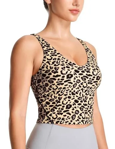 Women's Longline Sports Bra for Yoga, Running, Fitness & Daily Workouts, L (Light Brown Leopard Print)