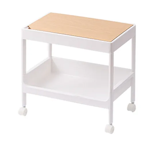 Rolling Cart Large Capacity Eco Friendly PP MDF Sturdy Construction Space Saving Utility Cart For Beauty Salon Dormitory 2 Tier, with Cover and Wheel