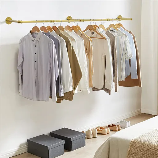 Vintage Iron Clothes Rail Gold Wall Mounted Garment Rack