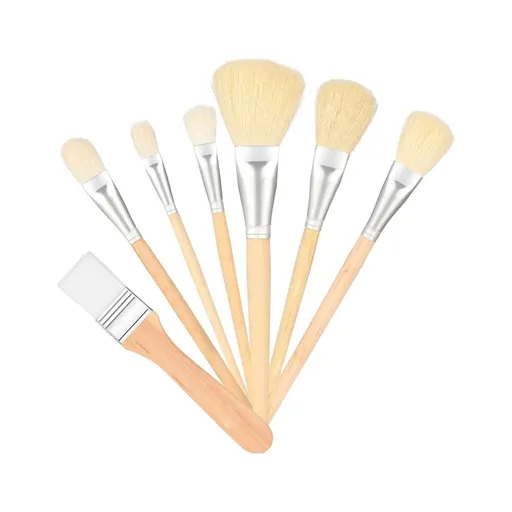 Mop Brush Set,7Pcs Assorted Size Goat Hair Blending Brushes with Wooden Handle,Soft Paint Brushes for Acrylic Watercolor Ceramic Gilding,9.1x3.9in