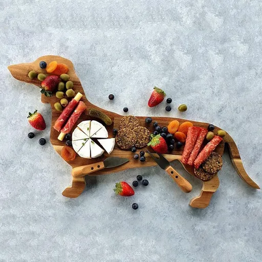 Dachshund Dog Dinner Plate Funny Board, New Fun Appetizer Wooden Plate, Trinket Dish Snack Tray for Party Wedding