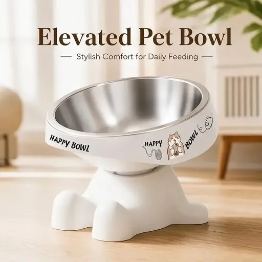 New cute elevated pet feeding bowl with adorable patterns and dopamine color scheme. Pet food bowl for dogs and cats, raised design protects neck and prevents slipping. Suitable for small and medium-sized dogs and cats for drinking and eating./WHITE