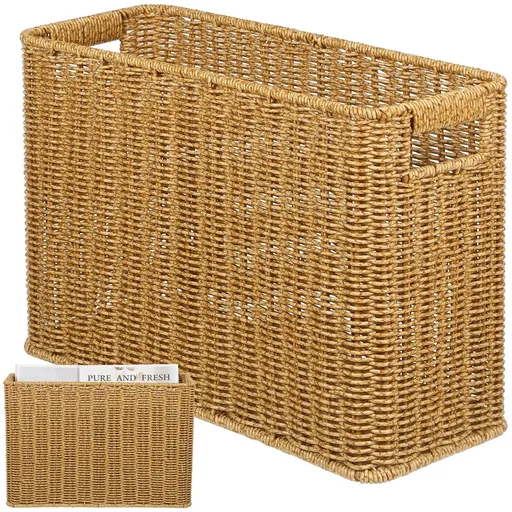 Woven Storage Basket with Hollow Handles, Large Plastic Organizer