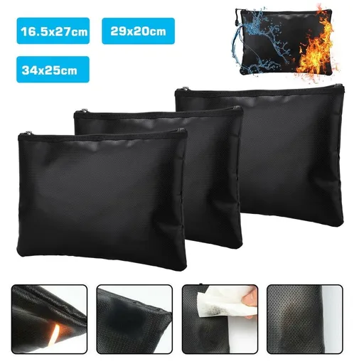 2pcs Fireproof Document Bags, 8.2x4.7" Waterproof Fireproof Money Bag, Safe Storage Pouch with Zipper, Silicone Coated Cash Bags for Jewelry, Files, Tablets, iPad, Passports, Valuables