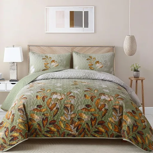 Brown Floral Serenity Bedspread Coverlet 3 Piece Set