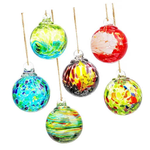 6PCS Hand Blown Glass Ornament Balls Decorative Hanging Gazing Glass Friendship Balls Ornament for Xmas Home Window Outdoor Garden Patio
