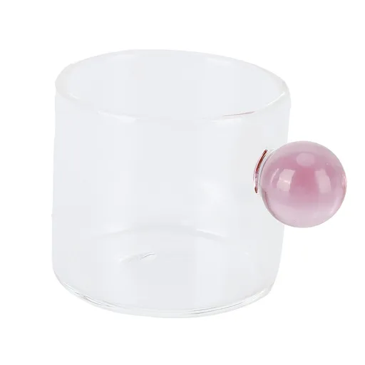 Teacup Glass Mug Transparent Heat Resistant Glass Coffee Cup with Ball Handle 120mlPink Handle