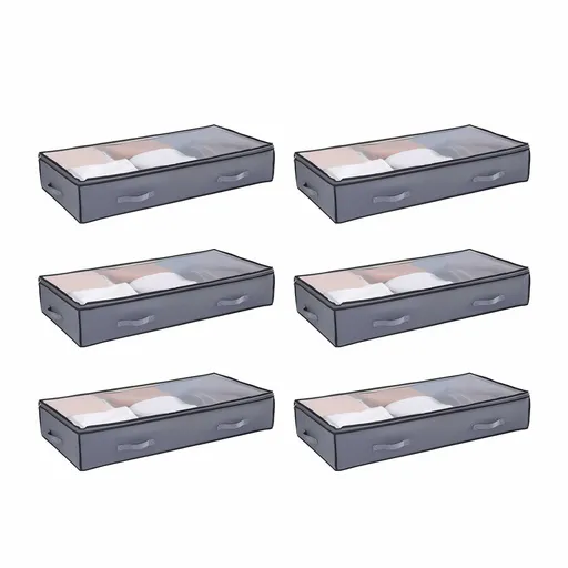 Under Bed Storage with Clear Lids, 996 x 500 x 180 mm, 90L Large Underbed Clothes Storage Containers, Low Profile Under Bed Drawer Shoe Organizer Bins Box for Blanket Shoe Bedroom, 6 Pack