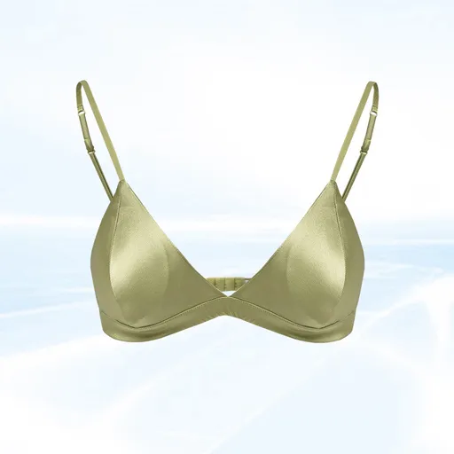 Size L Green French Style Mulberry Silk Wireless Bralette - Triangle Cup Anti-Sagging Bra for Fuller Busts, Lightweight Comfort