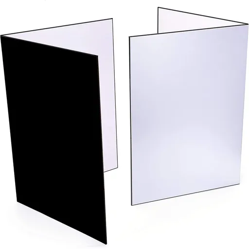 (2 Pcs) Light Reflector 3 in 1 Photography Reflector Cardboard, A4 (12x8 Inch) Size Folding Light Diffuser Board for Still Life, Product and Food Photo Shooting - Black, Silver and White, 2 Pack