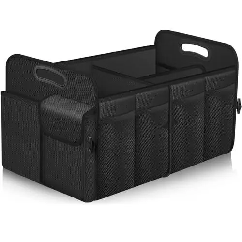 Car Trunk Organizer, Trunk Storage Organizer with 72L Large Capacity Waterproof Collapsible and 11 Pockets, Trunk Organizer for Suv/Jeep/Sedan, Large Size, Black