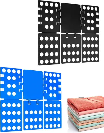 PP Composite Folding Board, 2 Pack Folding Clothes Board - Black + Blue, One-Hand Operation Laundry Folding Tool, Non-Slip Silicone Buckles, T Shirt Folder, Laundry Folders for All Garments
