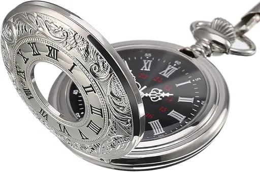 Vintage Pocket Watch Steel Men Watch with Chain (Silver)