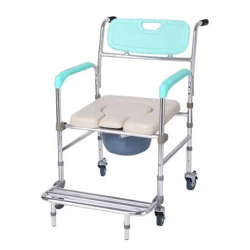 Orthonica Heavy Duty Aluminium Commode Chair with Wheels Castors Footrest & Bucket 136kg Mobile Toilet Chair Aid