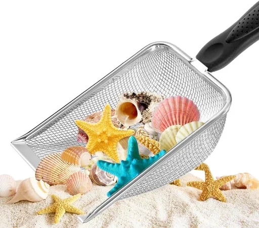 Shark Tooth Sifter Dipper for Shell Collecting, Beach Mesh Shovel, Kids Filter Sand Scooper for Picking Up Shells - Beach Snow Toys for Kids, Black