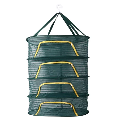 4 Layer Herb Drying Rack with U Shaped Zipper Dark Green Foldable High Elastic Fine Mesh Plant Drying Rack Net for Herbs Plants Seeds