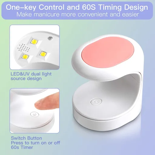 Mini UV Light for Gel Nails, Mini Nail LED Lamp, uv lamp for Gel Nails, uv Nail lamp, Nail Light Flash Cure Light for Nails (Pink)
