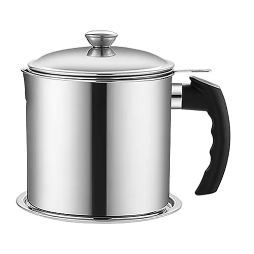 Pot Fats Storage With Lid, Grease Container With Strainer, Stainless Steel Oil Storage Container with Fine Mesh Strainer Dustproofs, Leakproof Oil Storage Container Grease Keepers with Handle Gray