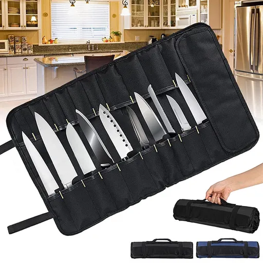 Knife Set Storage Bag - Professional Chef's Cutlery Bag - Chef's Knife Bag For up to 22 Knives - Black - Kitchen Set - Chef's Knife Roll - Chef's Knife Roll Bag - Travel Tool Roll Pouch Storage - 35.5*58 cm - Knives not included