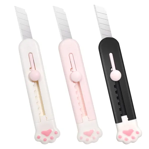 Cute Retractable Box Cutters,Sharp Cartons Cardboard Cutter Razor Knife for Christmas,Smooth Mechanism Perfect for Office (3 Pack)