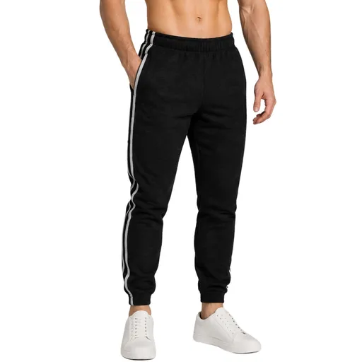 Mens Fleece Track Pants Skinny Joggers Slim Fit Sweatpants Gym - Black
