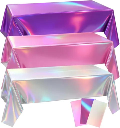 3 Pcs Kpop Theme Party Purple & Pink & Silver Iridescent Party Tablecloth 54 x 108 Inch Plastic Rectangle Tablecloth Waterproof Table Cover for Kpop Theme Birthday Decoration