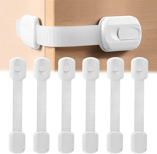 Locks (6 Pack) for Fridge,Cabinets,Drawers,Dishwasher & More,Toilet- Adjustable Strap,No Drilling Required,Easy Installation