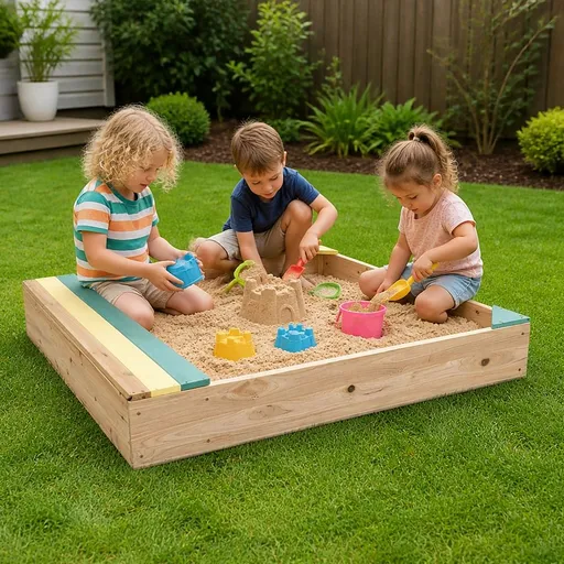Wooden Kids Backyard Sandbox Outdoor Sandpit with Bench for Children