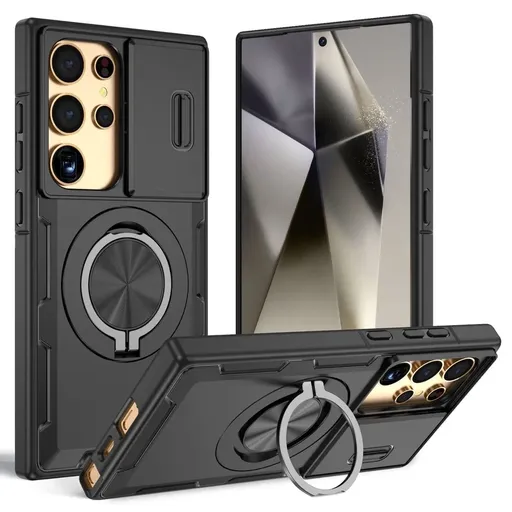 2-in-1 Magnetic Sliding Lens Case, Black for Samsung S24Ultra
