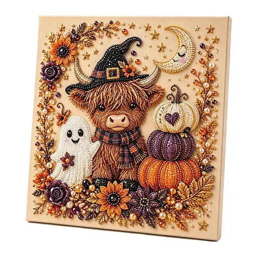Halloween Highland Cow Rhinestone Pearl Painting Wall Art 20x20cm