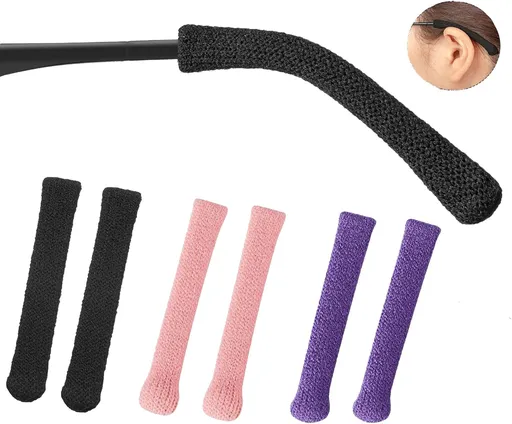 Ear Cushions for Glasses - Soft Knitting Cotton Temple Tips - Anti Slip (3 Pairs)